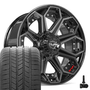 Set(4) 20x9 4P80R Gloss Black Brushed with Tinted Clear - 5x127 &amp; 5x139.7 +0ET with 275/55r20 Goodyear Eagle LS2 Tires &amp; TPMS