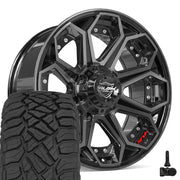 Set(4) 20x9 4P80R Gloss Black Brushed with Tinted Clear - 6x135 &amp; 6x139.7 +0ET with 275/55r20 Sailun TerraMax RT Tires &amp; TPMS