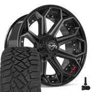 Set(4) 22x10 4P80R Gloss Black Brushed with Tinted Clear - 6x135 &amp; 6x139.7 -18ET with 33x12.50r22 Sailun TerraMax RT Tires &amp; TPMS