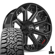 Set(4) 22x10 4P80R Gloss Black Brushed with Tinted Clear - 6x135 &amp; 6x139.7 -18ET with 33x12.50r22 TBB TS-57 RT Tires &amp; TPMS