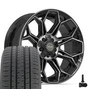 Set(4) 20x9 4P83 Gloss Black Brushed with Tinted Clear - 5x127 &amp; 5x139.7 +0ET with 275/55r20 Bridgestone Dueler Alenza HL Plus Tires &amp; TPMS