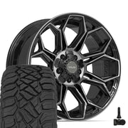 Set(5) 20x9 4P83 Gloss Black Brushed with Tinted Clear - 5x127 &amp; 5x139.7 +0ET with 275/55r20 Sailun TerraMax RT Tires &amp; TPMS