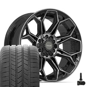 Set(4) 20x9 4P83 Gloss Black Brushed with Tinted Clear - 6x135 &amp; 6x139.7 +0ET with 275/55r20 Goodyear Eagle LS2 Tires &amp; TPMS