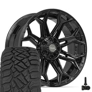Set(4) 22x9 4P83 Gloss Black - 6x135 &amp; 6x139.7 +12ET with 285/45r22 Sailun TerraMax RT Tires &amp; TPMS