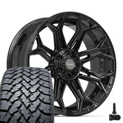 Set(4) 22x9 4P83 Gloss Black - 6x135 &amp; 6x139.7 +12ET with 285/45r22 TBB TS-37 AT Tires &amp; TPMS