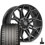 22" 4PLAY Wheels fit GM-Ford-Lincoln-Nissan-Toyota - 4P83 Gloss Black Brushed with Tinted Clear 22x9, Goodyear Tires &amp; TPMS Set