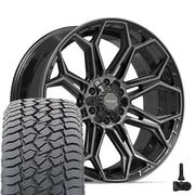 22" 4PLAY Wheels fit GM-Ford-Lincoln-Nissan-Toyota - 4P83 Gloss Black Brushed with Tinted Clear 22x9, Sailun Tires &amp; TPMS Set