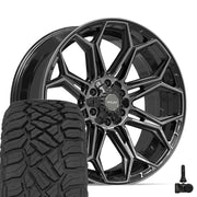 Set(4) 22x9 4P83 Gloss Black Brushed with Tinted Clear - 6x135 &amp; 6x139.7 +12ET with 33x12.50r22 Sailun TerraMax RT Tires &amp; TPMS