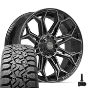 22" 4PLAY Wheels fit GM-Ford-Lincoln-Nissan-Toyota - 4P83 Gloss Black Brushed with Tinted Clear 22x9, TBB Tires &amp; TPMS Set