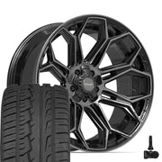 Set(4) 22x10 4P83 Gloss Black Brushed with Tinted Clear - 5x127 &amp; 5x139.7 -18ET with 285/45r22 Ironman iMove GEN 2 SUV Tires &amp; TPMS