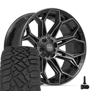 Set(5) 22x10 4P83 Gloss Black Brushed with Tinted Clear - 5x127 &amp; 5x139.7 -18ET with 33x12.50r22 Sailun TerraMax RT Tires &amp; TPMS