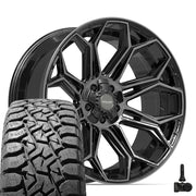 Set(5) 22x10 4P83 Gloss Black Brushed with Tinted Clear - 5x127 &amp; 5x139.7 -18ET with 33x12.50r22 TBB TS-57 RT Tires &amp; TPMS