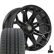 Set(4) 22x10 4P83 Gloss Black - 6x135 &amp; 6x139.7 -18ET with 285/45r22 Bridgestone Dueler Alenza HL Tires &amp; TPMS
