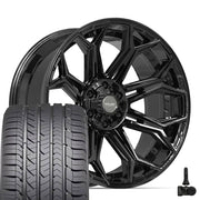 Set(4) 22x10 4P83 Gloss Black - 6x135 &amp; 6x139.7 -18ET with 285/45r22 Goodyear Eagle Sport Tires &amp; TPMS