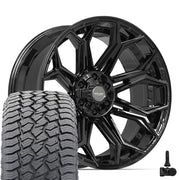 Set(4) 22x10 4P83 Gloss Black - 6x135 &amp; 6x139.7 -18ET with 285/45r22 Sailun TerraMax AT2 Tires &amp; TPMS