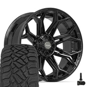 Set(4) 22x10 4P83 Gloss Black - 6x135 &amp; 6x139.7 -18ET with 33x12.50r22 Sailun TerraMax RT Tires &amp; TPMS