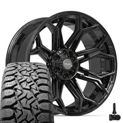 Set(4) 22x10 4P83 Gloss Black - 6x135 &amp; 6x139.7 -18ET with 33x12.50r22 TBB TS-57 RT Tires &amp; TPMS