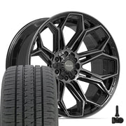 Set(4) 22x10 4P83 Gloss Black Brushed with Tinted Clear - 6x135 &amp; 6x139.7 -18ET with 285/45r22 Bridgestone Dueler Alenza HL Tires &amp; TPMS