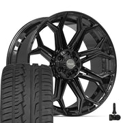 24" 4PLAY Wheels fit GM-Ford-Lincoln-Nissan-Toyota - 4P83 Gloss Black 24x10, Ironman Tires &amp; TPMS Set