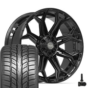 Set(4) 24x10 4P83 Gloss Black - 6x135 &amp; 6x139.7 +18ET with 295/35r24 Sailun Atrezzo SVR LX+ Tires &amp; TPMS
