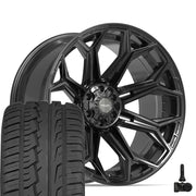 Set(4) 24x12 4P83 Gloss Black - 6x135 &amp; 6x139.7 -44ET with 305/35r24 Ironman iMove GEN 2 Tires &amp; TPMS