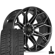 Set(4) 24x12 4P83 Gloss Black Brushed with Tinted Clear - 6x135 &amp; 6x139.7 -44ET with 305/35r24 Ironman iMove GEN 2 Tires &amp; TPMS