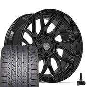 Set(4) 22x10 4PL28 Gloss Black - 6x135 &amp; 6x139.7 -18ET with 285/45r22 Goodyear Eagle Sport Tires &amp; TPMS