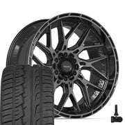 Set(4) 22x10 4PL28 Gloss Black Brushed with Tinted Clear - 6x135 &amp; 6x139.7 -18ET with 285/45r22 Ironman iMove GEN 2 SUV Tires &amp; TPMS