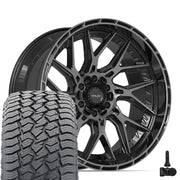 Set(4) 22x10 4PL28 Gloss Black Brushed with Tinted Clear - 6x135 &amp; 6x139.7 -18ET with 285/45r22 Sailun TerraMax AT2 Tires &amp; TPMS