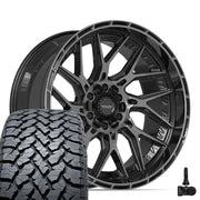 Set(4) 22x10 4PL28 Gloss Black Brushed with Tinted Clear - 6x135 &amp; 6x139.7 -18ET with 285/45r22 TBB TS-37 AT Tires &amp; TPMS