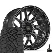 Set(4) 22x10 4PL28 Gloss Black Brushed with Tinted Clear - 6x135 &amp; 6x139.7 -18ET with 33x12.50r22 Sailun TerraMax RT Tires &amp; TPMS