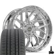 Set(4) 22x10 4PL28 Chrome - 6x135 &amp; 6x139.7 -18ET with 285/45r22 Bridgestone Dueler Alenza HL Tires &amp; TPMS