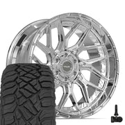 Set(4) 22x10 4PL28 Chrome - 6x135 &amp; 6x139.7 -18ET with 33x12.50r22 Sailun TerraMax RT Tires &amp; TPMS