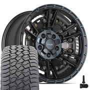 17" 4PLAY Wheels fit Ram-Dodge-Jeep-GM-Ford - 4PS01 Satin Black 17x9, Sailun Tires &amp; TPMS Set