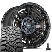 Set(4) 17x9 4PS01 Satin Black - 5x127 &amp; 5x139.7 -6ET with 33x12.50r17 TBB TS-57 RT Tires &amp; TPMS