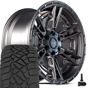 Set(5) 17x9 4PS01 Satin Black - 5x127 &amp; 5x139.7 -6ET with 33x12.50r17 Sailun TerraMax RT Tires &amp; TPMS