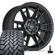 4PLAY 4PS20 20x9 5x127 + 5x139.7 Satin Black Wheels 275-55-20 TBB TS-37 AT Tires TPMS SET