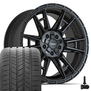 20" 4PLAY Wheels fit Ram-Dodge-Jeep-GM-Ford - 4PS20 Satin Black 20x9, Goodyear Tires &amp; TPMS Set