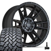 4PLAY 4PS20 20x9 5x127 + 5x139.7 Satin Black Wheels 275-55-20 TBB TS-37 AT Tires TPMS SET