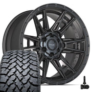 4PLAY 4PS20 20x9 6x135 + 6x139.7 Satin Black Wheels 275-55-20 TBB TS-37 AT Tires TPMS SET