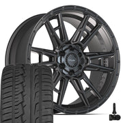 22" 4PLAY Wheels fit GM-Ford-Lincoln-Nissan-Toyota - 4PS20 Satin Black 22x10, Ironman Tires &amp; TPMS Set
