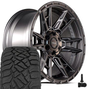 4PLAY 4PS20 22x10 6x135 + 6x139.7 Satin Black Wheels 285-45-22 Sailun TerraMax RT Tires TPMS SET
