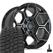 Set(4) 18x9 4PS26 Gloss Black Brushed with Tinted Clear - 6x135 &amp; 6x139.7 +18ET with 275/65r18 Ironman All Country AT-X Tires &amp; TPMS