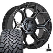4PLAY 4PS26 20x9 5x127 + 5x139.7 Gloss Black Brushed with Tinted Clear Wheels 275-55-20 TBB TS-37 AT Tires TPMS SET