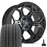 20" 4PLAY Wheels fit Ram-Dodge-Jeep-GM-Ford - 4PS26 Gloss Black Brushed with Tinted Clear 20x9, Bridgestone Tires &amp; TPMS Set