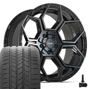 20" 4PLAY Wheels fit Ram-Dodge-Jeep-GM-Ford - 4PS26 Gloss Black Brushed with Tinted Clear 20x9, Goodyear Tires &amp; TPMS Set