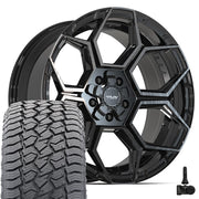 20" 4PLAY Wheels fit Ram-Dodge-Jeep-GM-Ford - 4PS26 Gloss Black Brushed with Tinted Clear 20x9, Sailun Tires &amp; TPMS Set