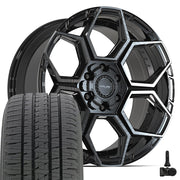 20" 4PLAY Wheels fit GM-Ford-Lincoln-Nissan-Toyota - 4PS26 Gloss Black Brushed with Tinted Clear 20x9, Bridgestone Tires &amp; TPMS Set
