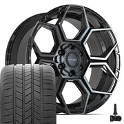 20" 4PLAY Wheels fit GM-Ford-Lincoln-Nissan-Toyota - 4PS26 Gloss Black Brushed with Tinted Clear 20x9, Goodyear Tires &amp; TPMS Set