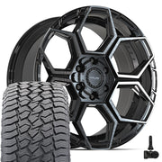 20" 4PLAY Wheels fit GM-Ford-Lincoln-Nissan-Toyota - 4PS26 Gloss Black Brushed with Tinted Clear 20x9, Sailun Tires &amp; TPMS Set